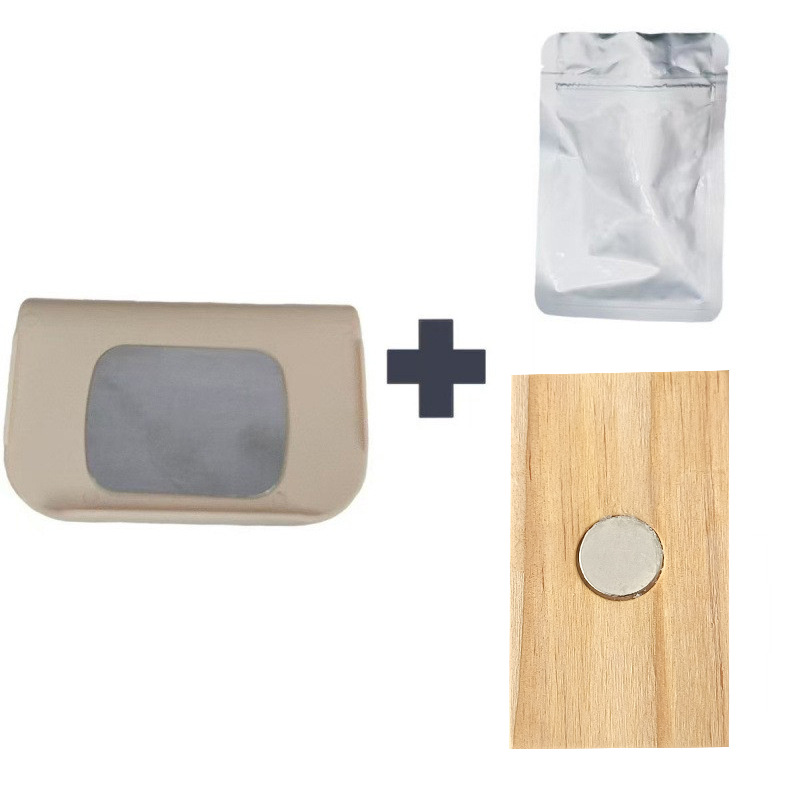 Clip color caqui + bolsa OPP + imán de madera natural 2pc (empaque en caja de cartón)