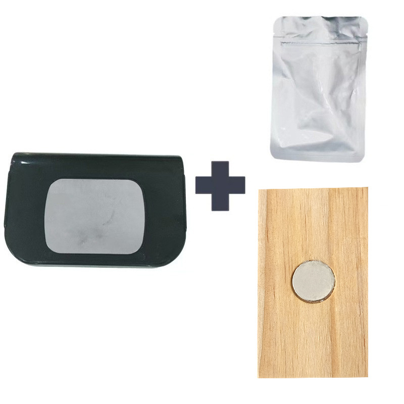 Clip negro + bolsa OPP + imán de madera natural 2pc (empaque en caja de cartón)